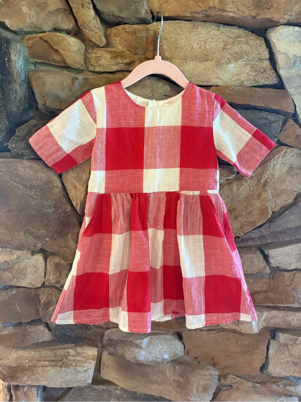 18-24 month red and white picnic check dress